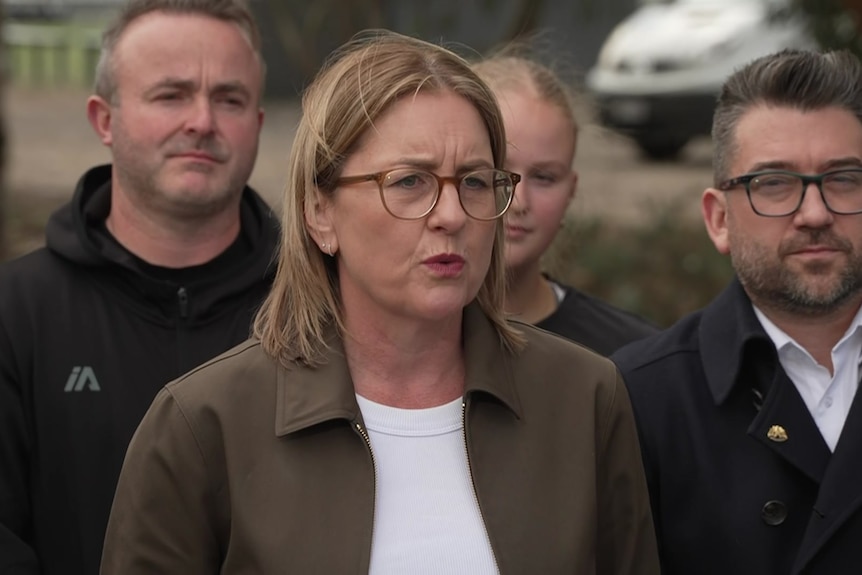 Jacinta Allan speaks at a press conference.