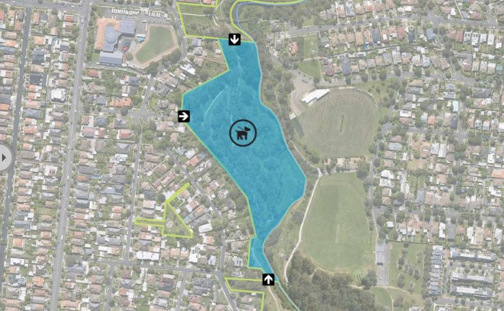 Areas where dogs were allowed in blue.