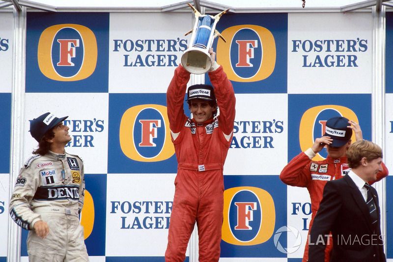 Prost celebrates the win and the title in that dramatic Adelaide showdown