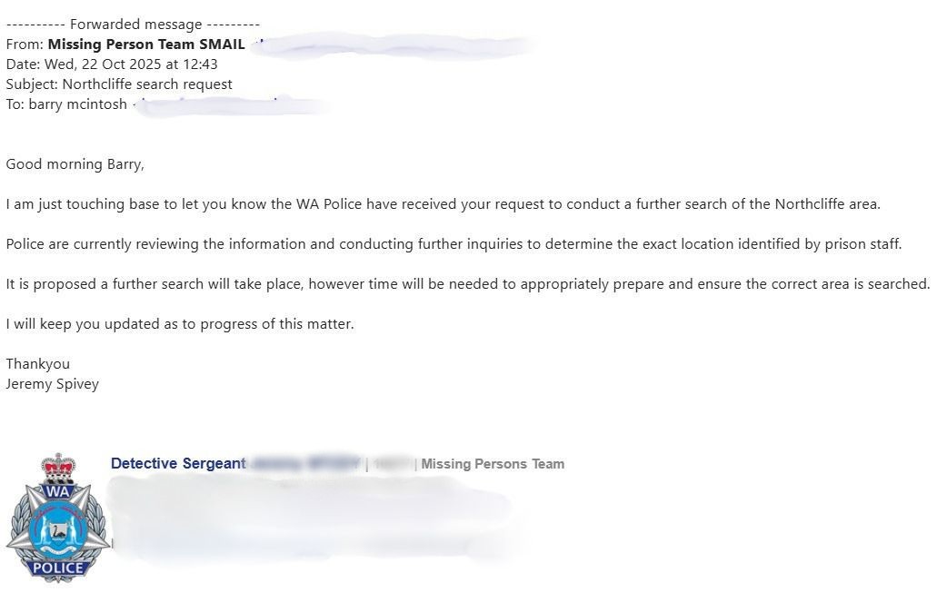 An email with a WA Police logo at the bottom.