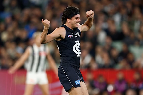Focus of concern: Just why Carlton midfielder Elijah Hollands was allowed to take to the field on Thursday night remains an unanswered question by the AFL and the Blues.