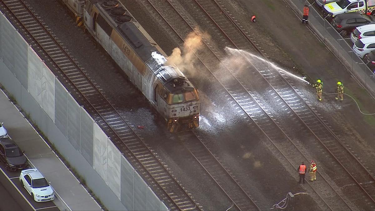 Sydney trains halted after freight locomotive catches fire during peak hour near Warwick Farm