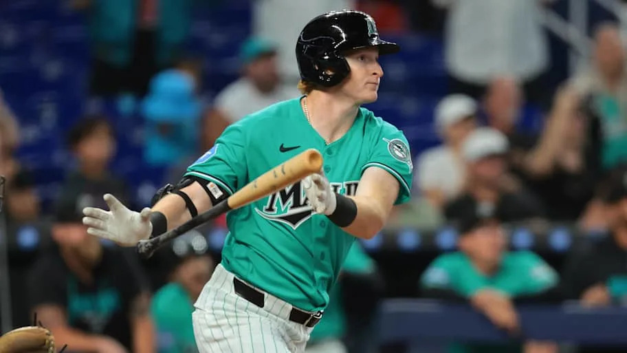 Miami Marlins right fielder Owen Caissie