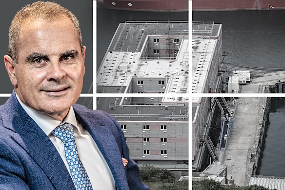 Former Corporate Travel chief executive and founder Jamie Pherous and the British barge Bibby Stockholm, which was part of the asylum seeker contract that has come under further scrutiny amid the overcharging scandal.