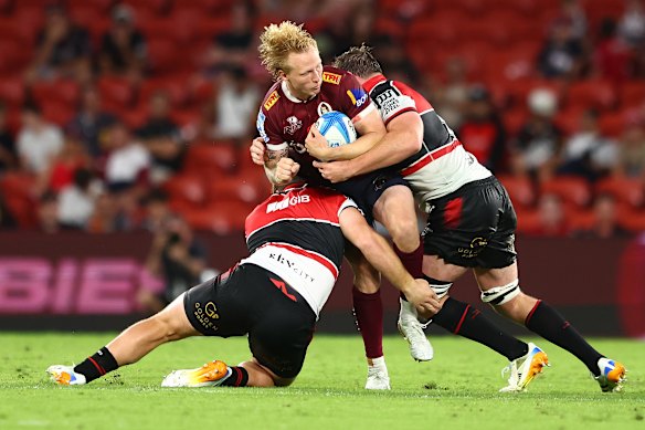 The Reds’ Carter Gordon in action during the round nine match.