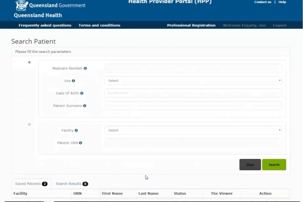 An image of a computer screen showing a web based Queensland Health platform called The Viewer.