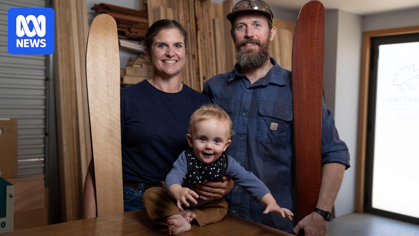 Couple makes handmade skis out of Australian-grown timber in NSW Snowy Mountains