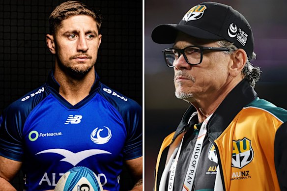 Wallabies coach-in-waiting Les Kiss (right) insists Zac Lomax (left) will have to prove his worth amid a logjam of outside back options in Australian rugby.