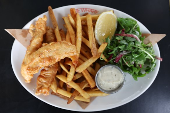 Fish and chips at The Wharf Restaurant and Bar.