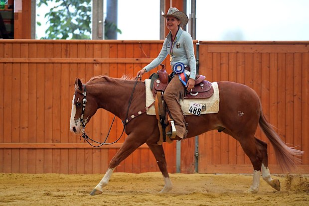 Gina Schumacher of Germany rides on her horse Arc Guns M Oaks.