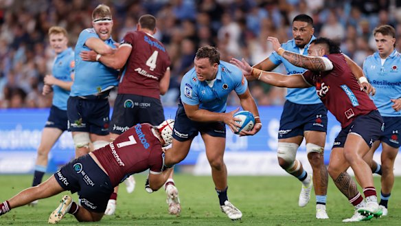 Dan Botha on the charge for the Waratahs.