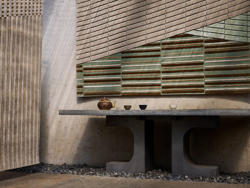 Green-brown rug by Kengo Kuma