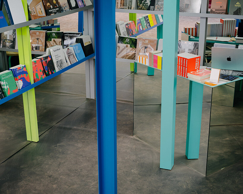 fala turns leftover metal into color-coded grid that multiplies itself through mirror in porto - 5