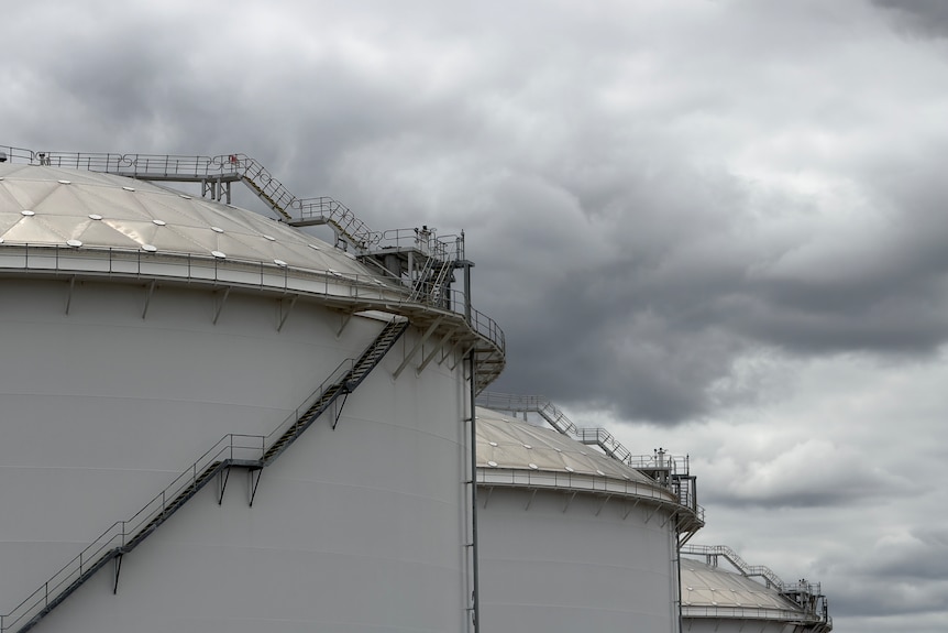 Large tanks at an oil refinery.