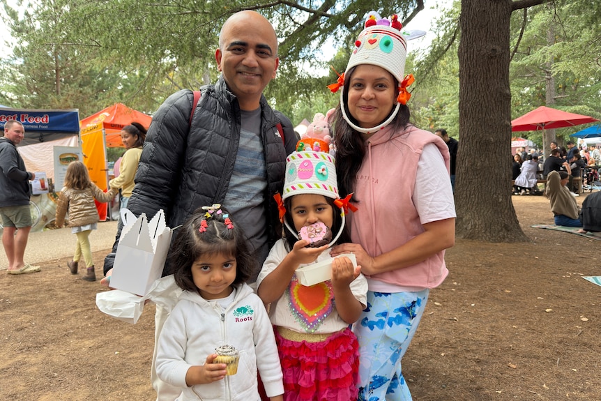 A family eating Easter treats.