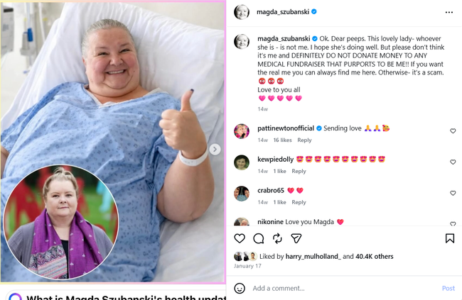 Magda Szubanski shared this image of a fake fundraisers, warning fans not to donate.