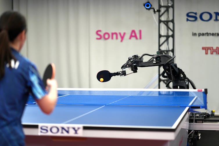 Japanese professional table tennis player Mayuka Taira rallies with Ace.
