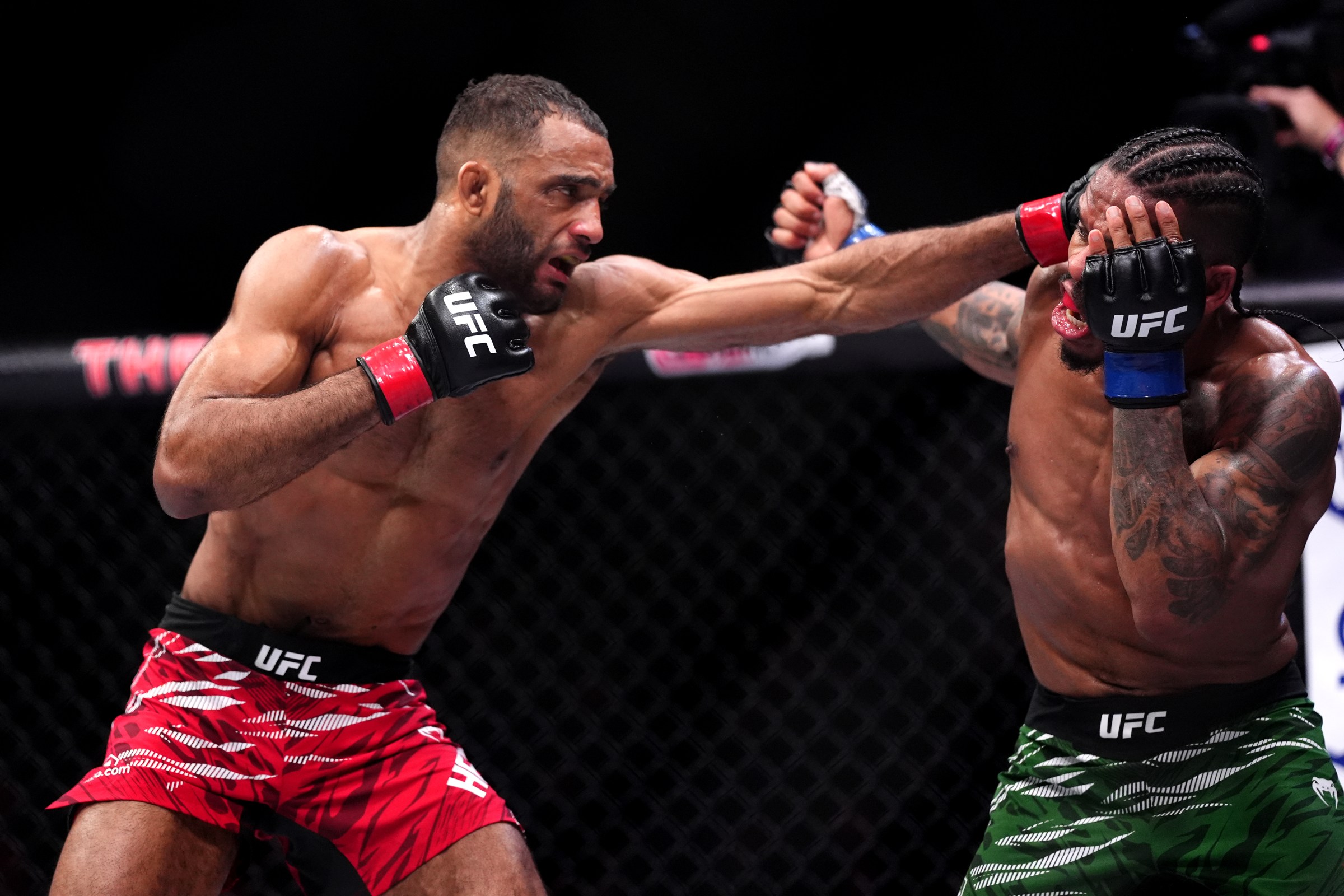 Jai Herbert (left) in action against Chris Padilla in the lightweight bout during UFC Fight Night at The O2, London. Picture date: Saturday March 22, 2025. (Photo by Adam Davy/PA Images via Getty Images)