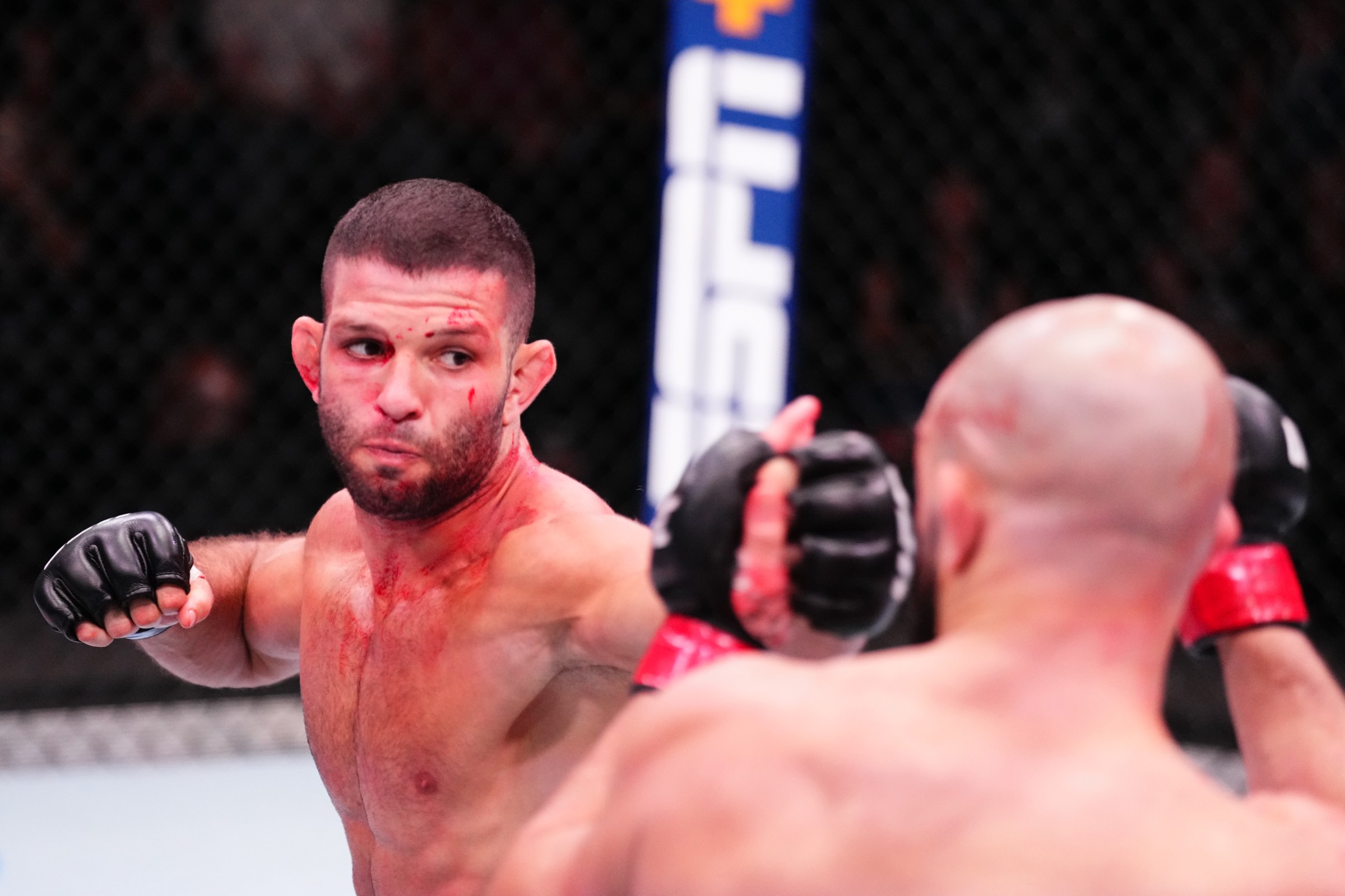 LAS VEGAS, NEVADA - MAY 17: (L-R) Thiago Moises of Brazil punches Jared Gordon in a lightweight fight during the UFC Fight Night event at UFC APEX on May 17, 2025 in Las Vegas, Nevada. (Photo by Jeff Bottari/Zuffa LLC)