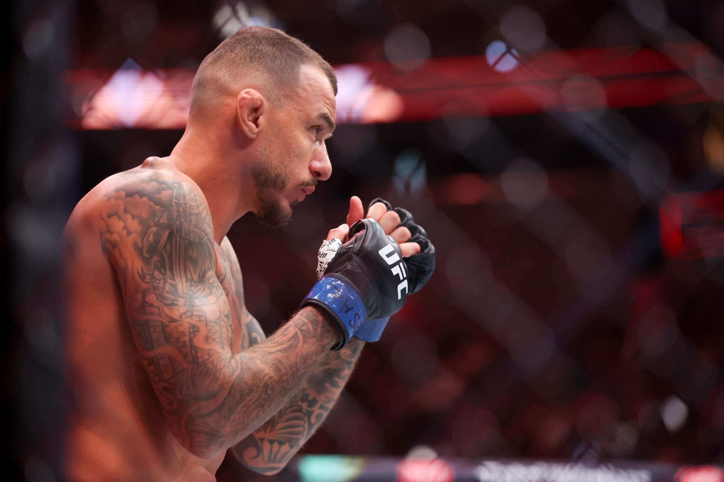 LAS VEGAS, NEVADA - JUNE 28: Renato Moicano of Brazil looks on during a lightweight bout at UFC 317 at T-Mobile Arena on June 28, 2025 in Las Vegas, Nevada. (Photo by Ian Maule/Getty Images)