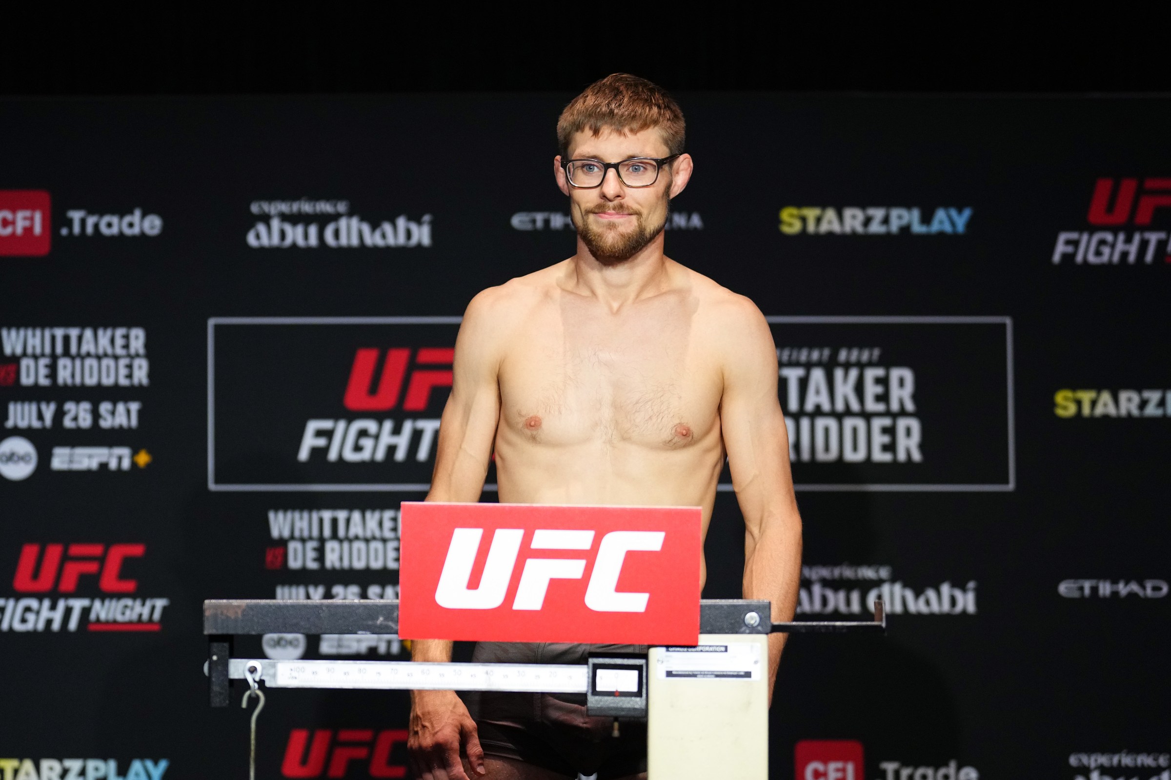 ABU DHABI, UNITED ARAB EMIRATES - JULY 25: Bryce Mitchell poses on the scale during the UFC Fight Night official weigh-ins at Hilton Abu Dhabi Yas Island on July 25, 2025 in Yas Island, Abu Dhabi, United Arab Emirates. (Photo by Chris Unger/Zuffa LLC)