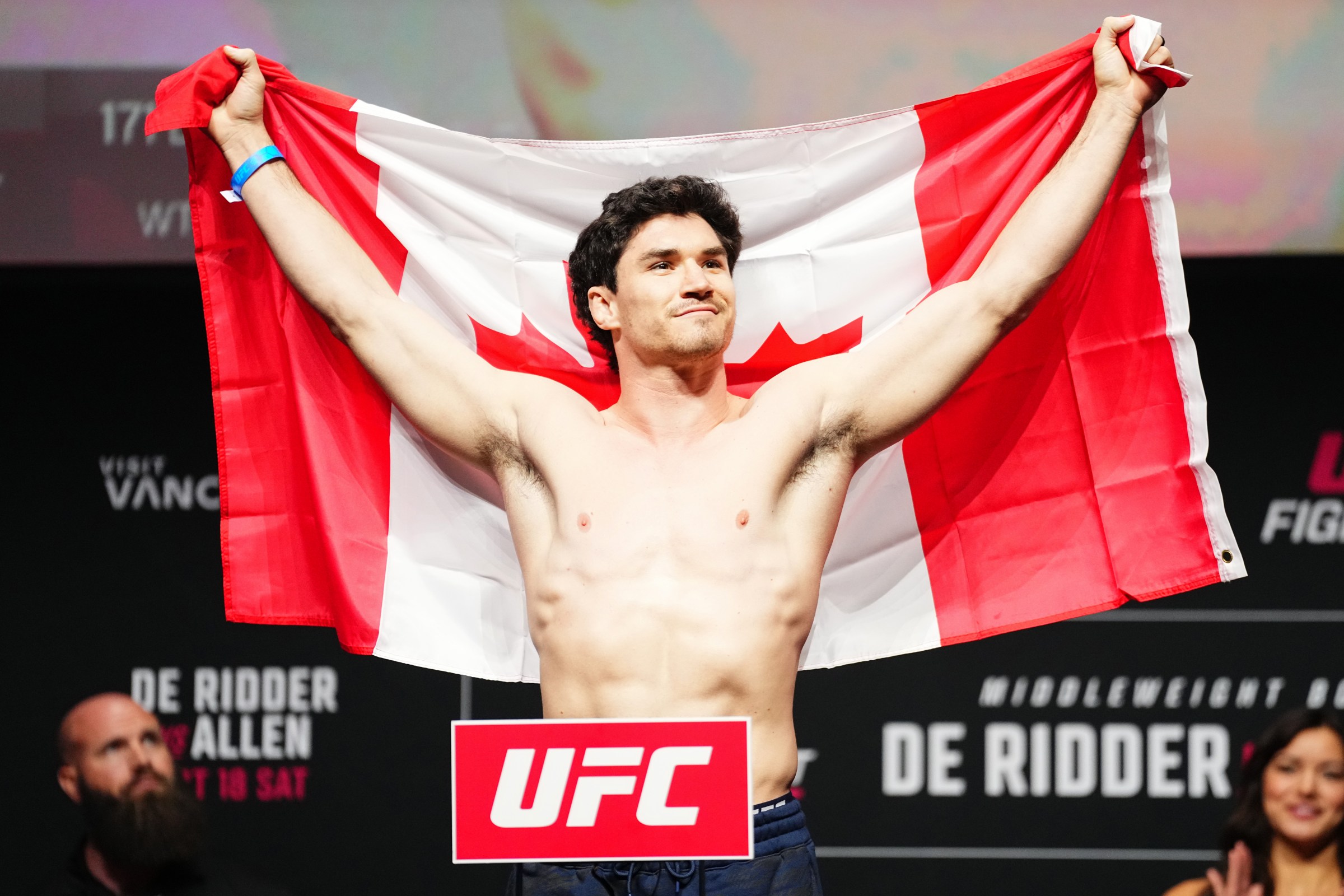 VANCOUVER, BRITISH COLUMBIA - OCTOBER 17: Mike Malott poses on the scale during the UFC Fight Night ceremonial weigh-ins at Rogers Arena on October 17, 2025 in Vancouver, British Columbia. (Photo by Jeff Bottari/Zuffa LLC)