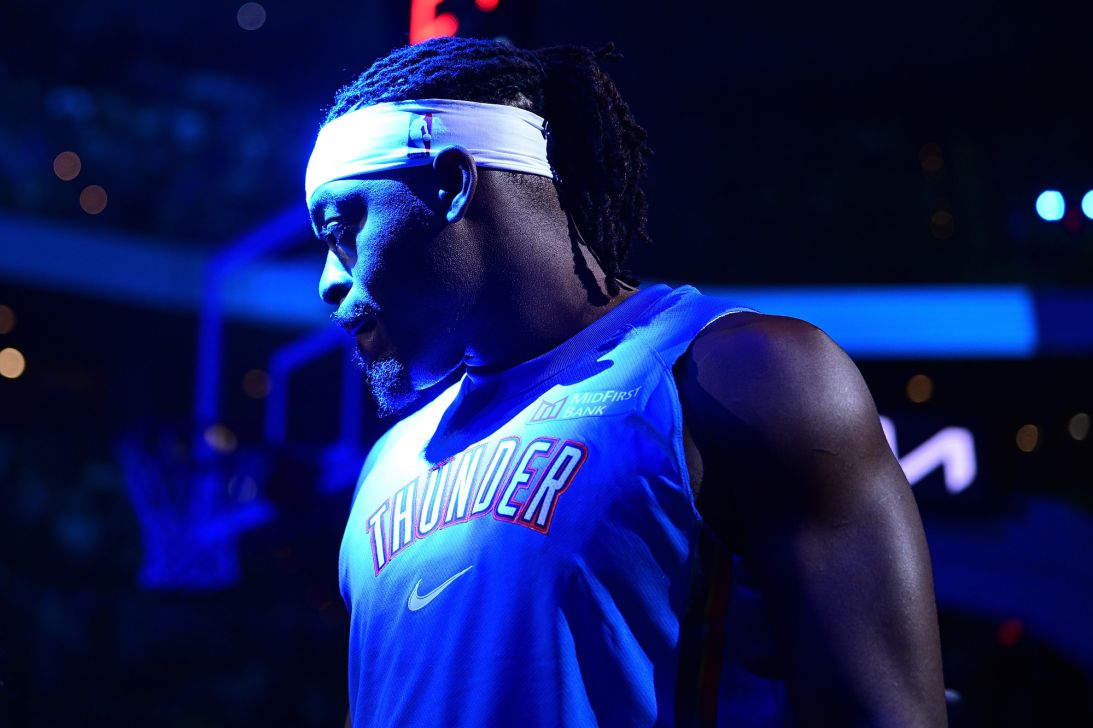 Dort during team introductions against the Sacramento Kings at Paycom Center on October 28, 2025.