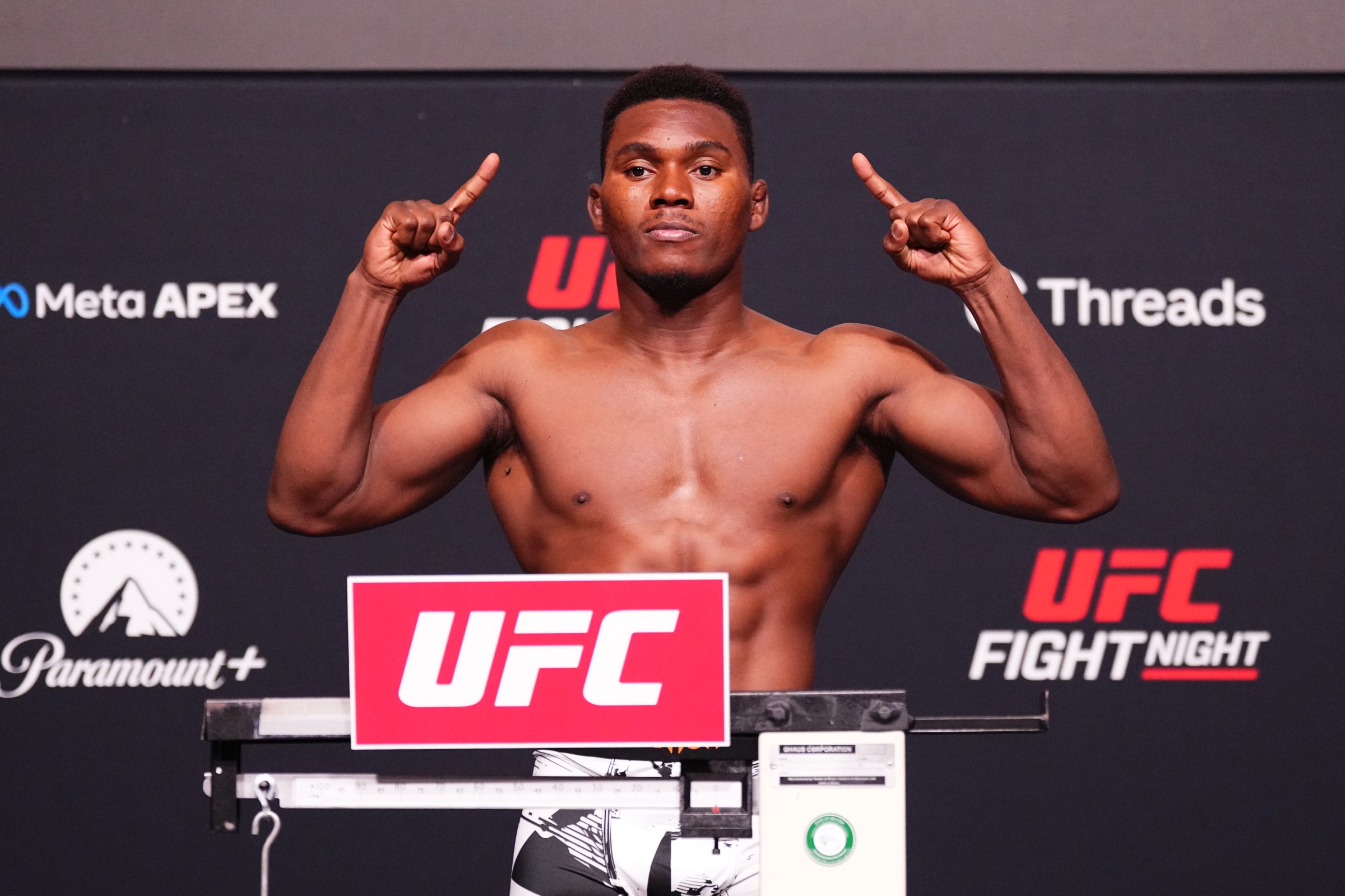 LAS VEGAS, NEVADA - APRIL 03: Dakota Hope poses on the scale during the UFC Fight Night official weigh-ins at Meta APEX on April 03, 2026 in Las Vegas, Nevada. (Photo by Jeff Bottari/Zuffa LLC)