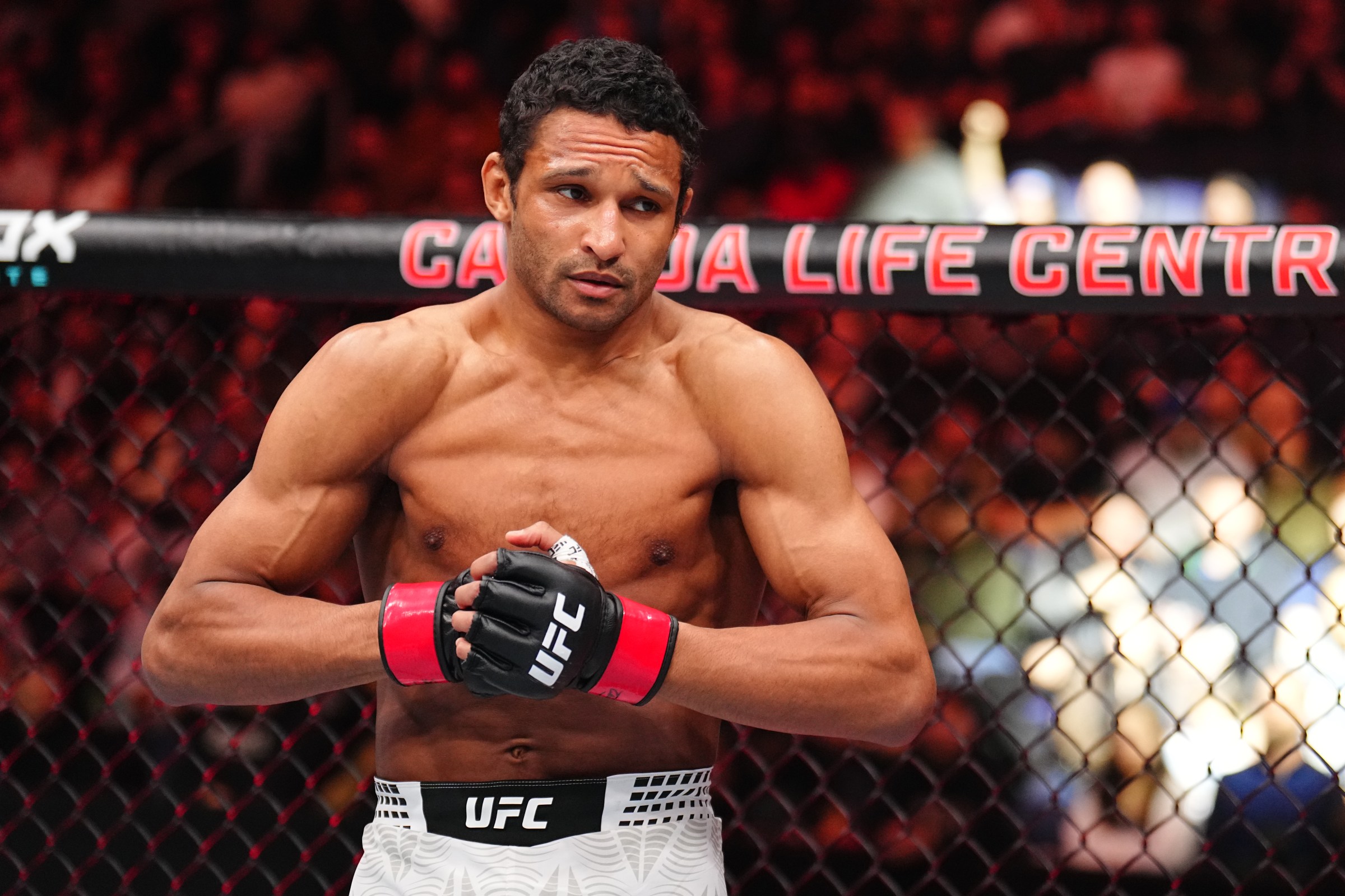 WINNIPEG, MANITOBA - APRIL 18: Mandel Nallo of Canada prepares to face Jai Herbert of England in a lightweight fight during the UFC Fight Night event at Canada Life Centre on April 18, 2026 in Winnipeg, Manitoba. (Photo by Chris Unger/Zuffa LLC)