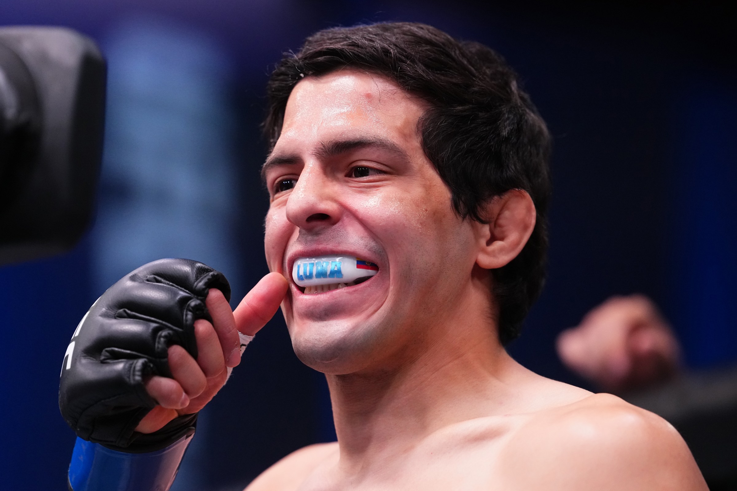 LAS VEGAS, NEVADA - APRIL 25: Adrian Luna Martinetti of Ecuador prepares to face Davey Grant of England in a bantamweight fight during the UFC Fight Night event at Meta APEX on April 25, 2026 in Las Vegas, Nevada. (Photo by Jeff Bottari/Zuffa LLC)