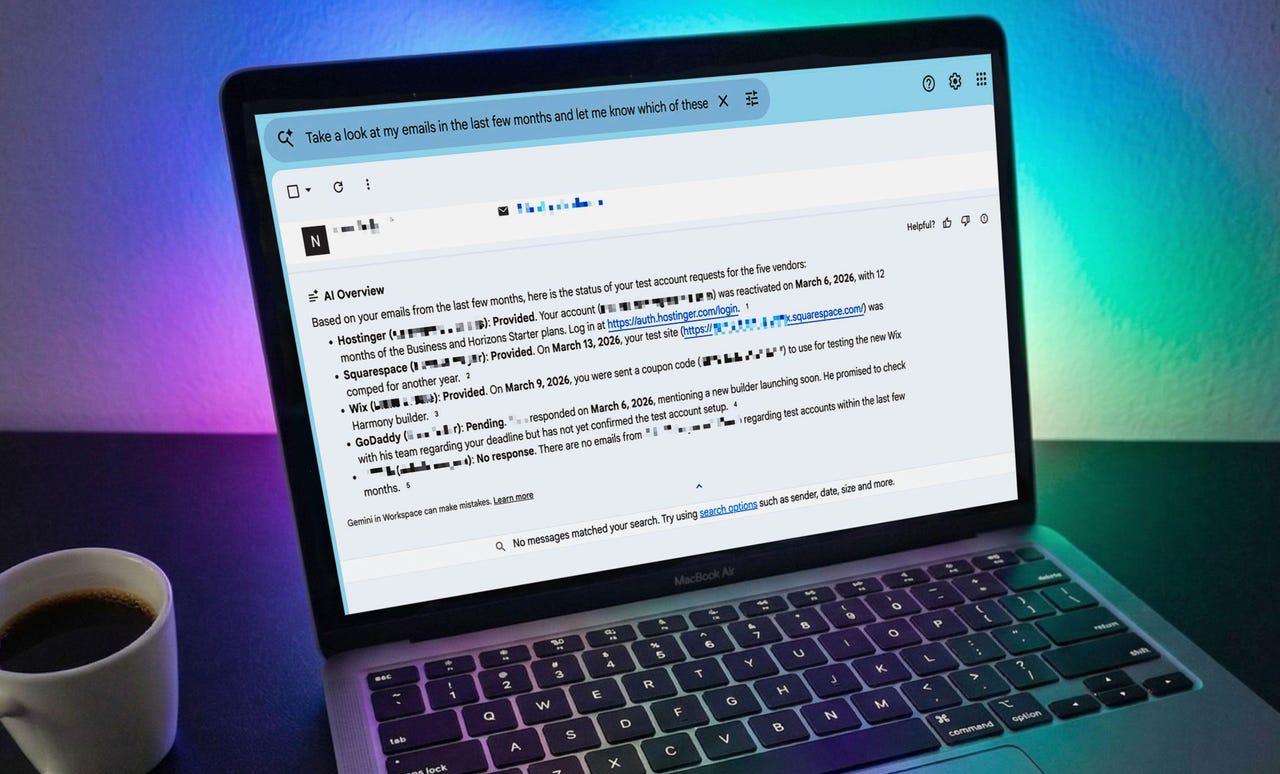 Gmail AI tool demo with colorful background