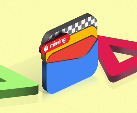 Google Wallet logo with a red 'missing' tag and checkered transparency patterns on a yellow background