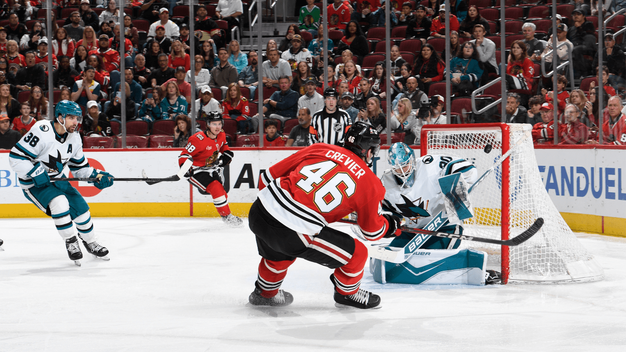 Crevier scores twice, Blackhawks rally for 5 straight goals to top Sharks