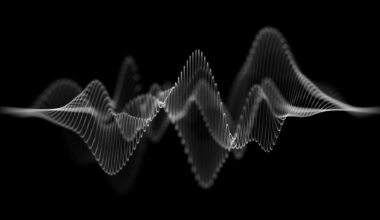 Abstract white sound waves on a black background. Minimalist wave patterns representing an equalizer and audio spectrum. Perfect for music visuals, digital art, technology backgrounds, and modern crea