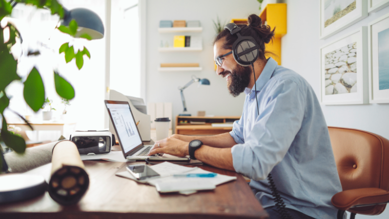 man on computer
