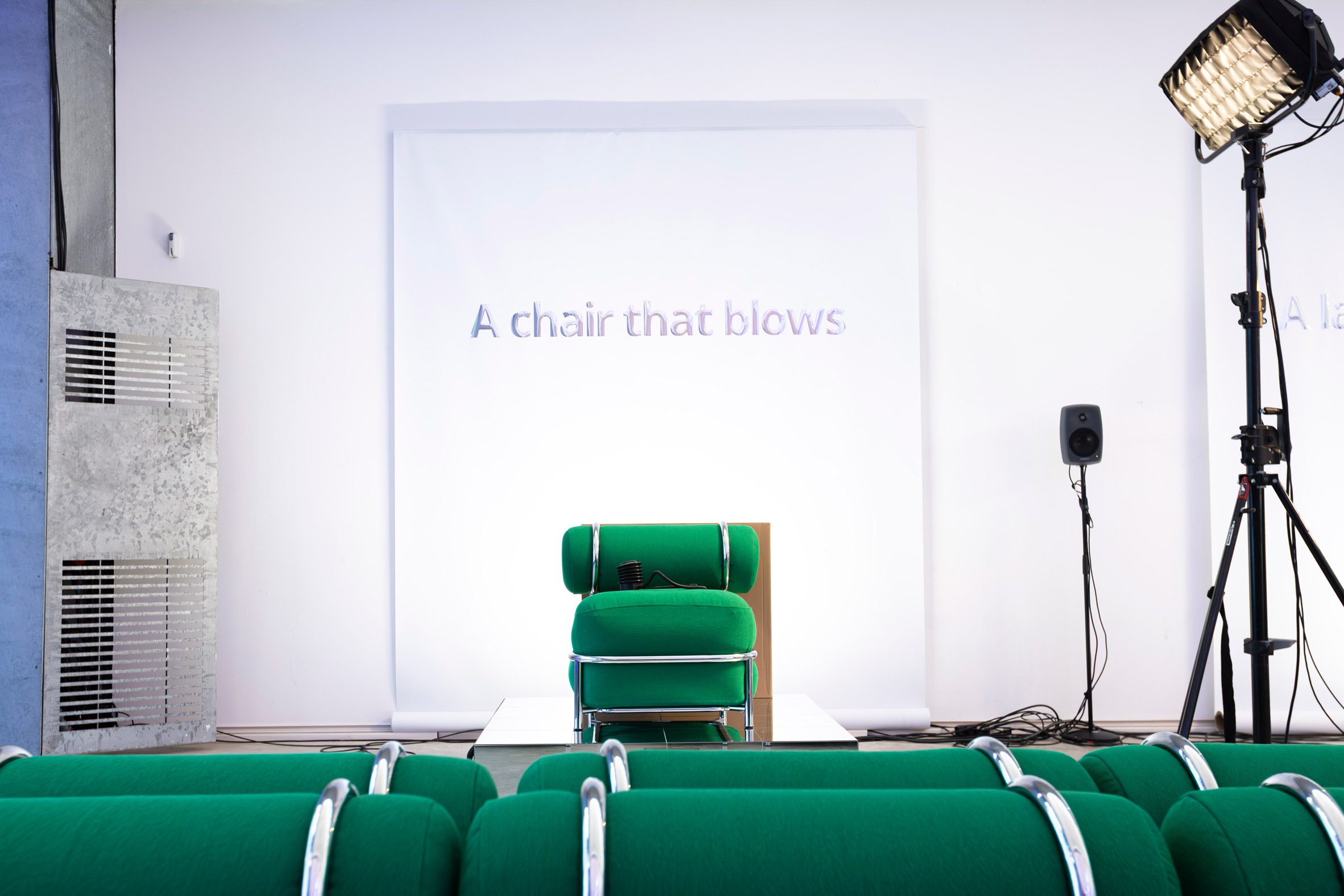 A green upholstered, inflatable easy chair by Mikael Axelsson for IKEA's 2026 PS collection