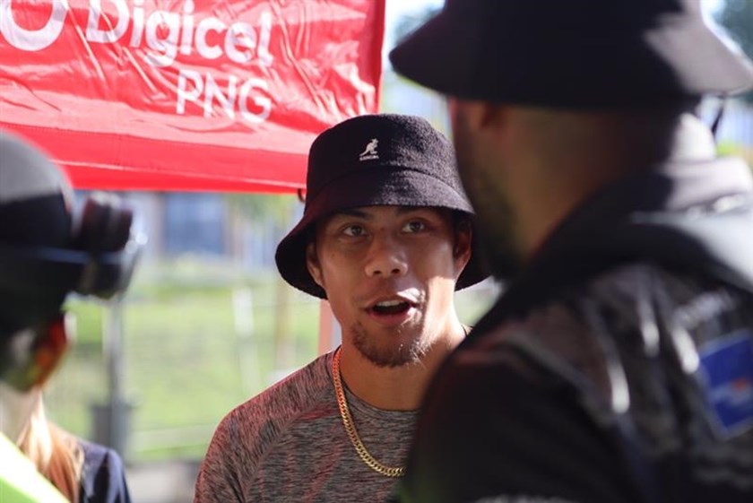 Jarome Luai caught up with former Panthers team-mate Wellington Albert in PNG.