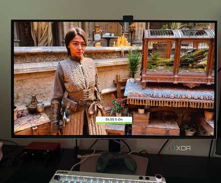 A photo of a monitor showing a DLSS5 preview