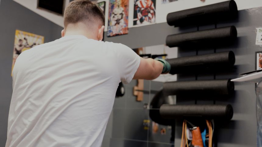 James, a student at ATLAS High School, trains in the school's boxing program.