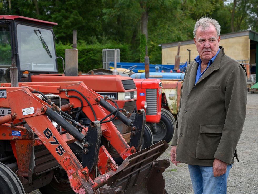 jeremy clarkson pictured with tractors during the film of clarksons farm