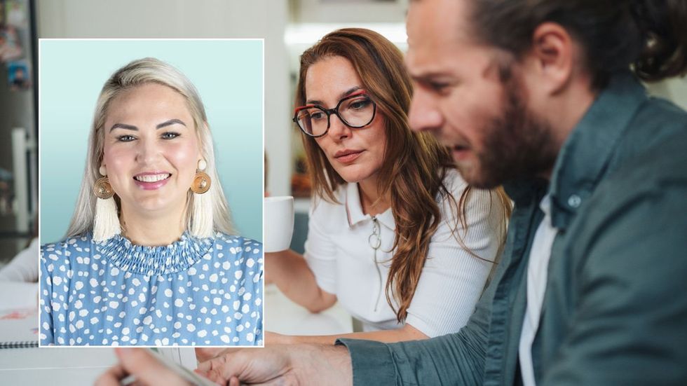 Jo Welman and couple going over finances