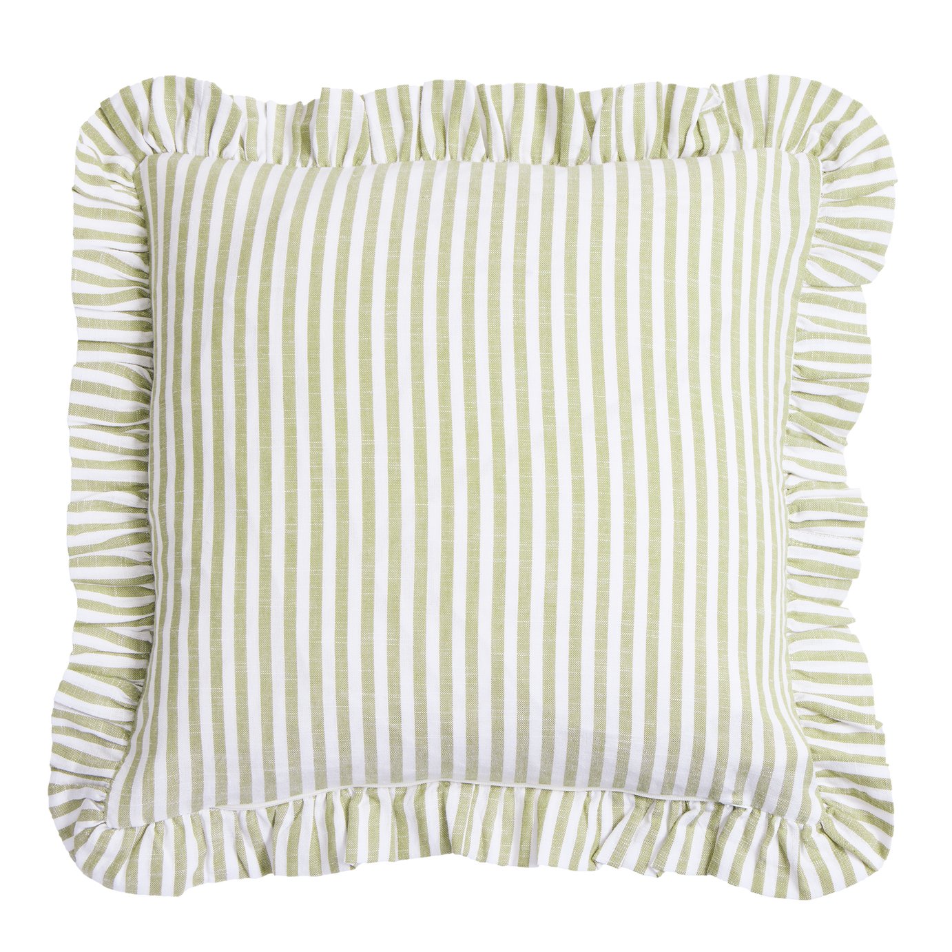 Habitat Stripe Ruffle Cushion - Olive - 43x43cm