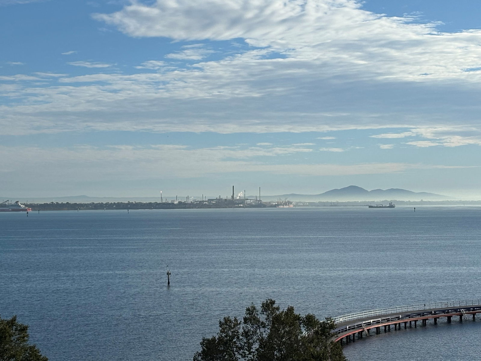 A distance shot from acroos the water of the Geelong oil refinery in Melbourne