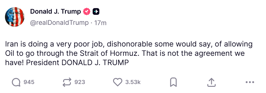 A screenshot of trump's truth social account