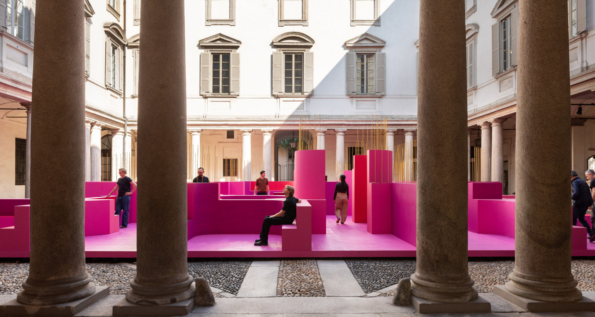 Pink labyrinth by Lina Ghotmeh at Milan design week