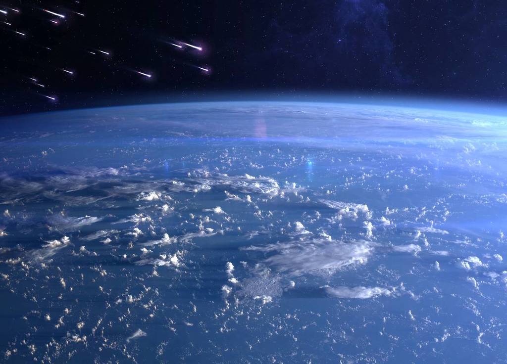 lyrids meteor shower flying over earth