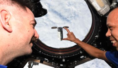 NASA astronauts joke around with an optical illusion on the ISS photo of the day for April 15, 2026