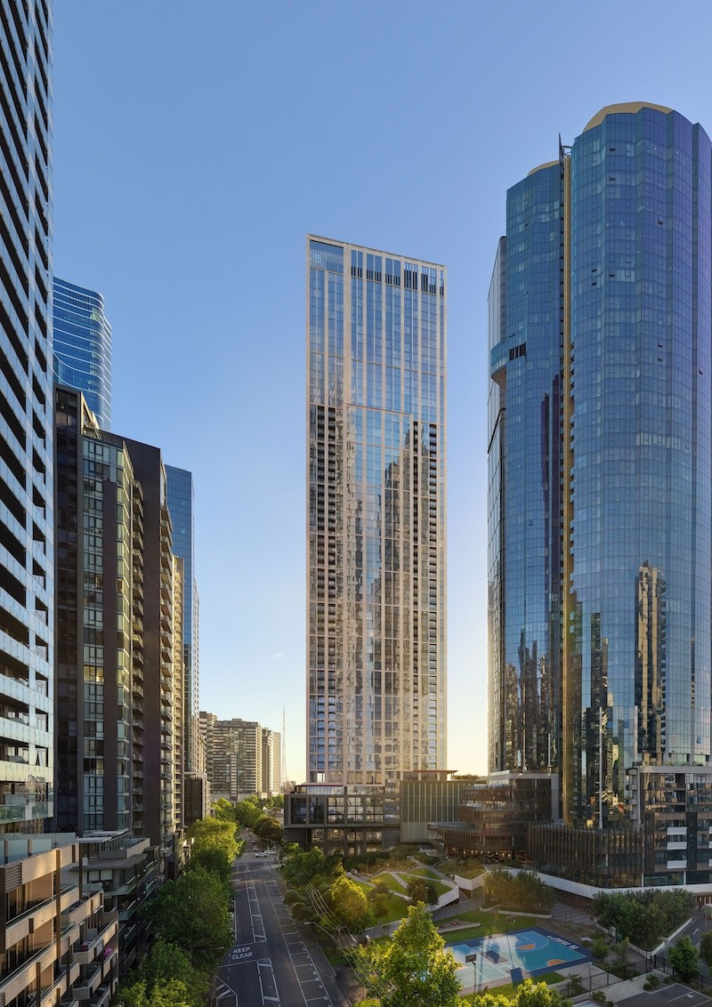 Renderings of the Cox Architecture-designed Aura highrise proposed for Melbourne Square.