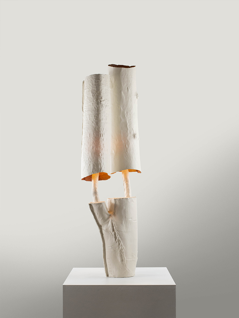 biodegradable thermoplastic casts tree bark and branches into light sculptures - 3