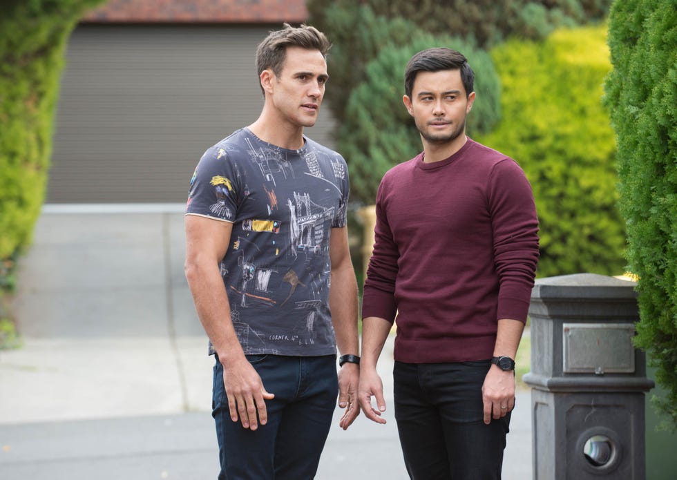 Aaron Brennan and David Tanaka in Neighbours aaron brennan and david tanaka in neighbours